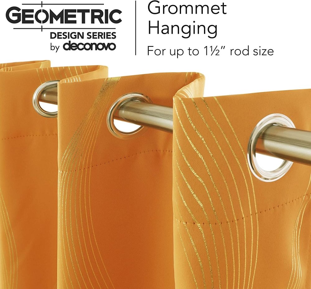 Girls Decorative Golden Striped Blackout Curtains | Grommet / Eyelets | Ready Made Deconovo | 2 Panels - Deconovo US