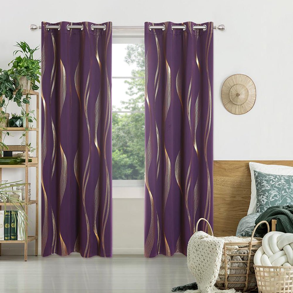 Girls Decorative Golden Striped Blackout Curtains | Grommet / Eyelets | Ready Made Deconovo | 2 Panels - Deconovo US