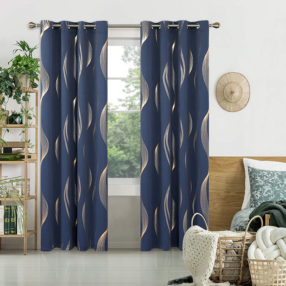 Girls Decorative Golden Striped Blackout Curtains | Grommet / Eyelets | Ready Made Deconovo | 2 Panels - Deconovo US