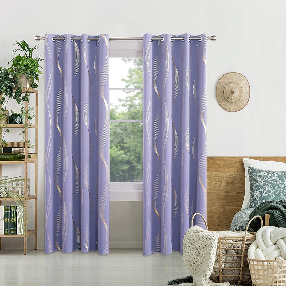 Girls Decorative Golden Striped Blackout Curtains | Grommet / Eyelets | Ready Made Deconovo | 2 Panels - Deconovo US