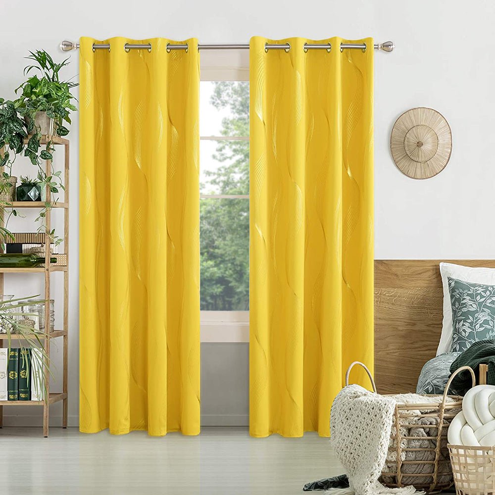 Girls Decorative Golden Striped Blackout Curtains | Grommet / Eyelets | Ready Made Deconovo | 2 Panels - Deconovo US