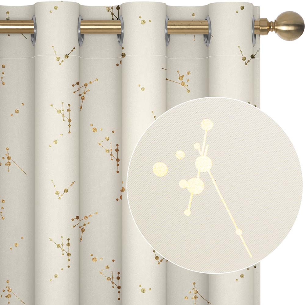 Gold Constellation Pattern Blackout Grommet Curtains | Room Darkening Window Drapes | Deconovo 2 Panels - Deconovo US