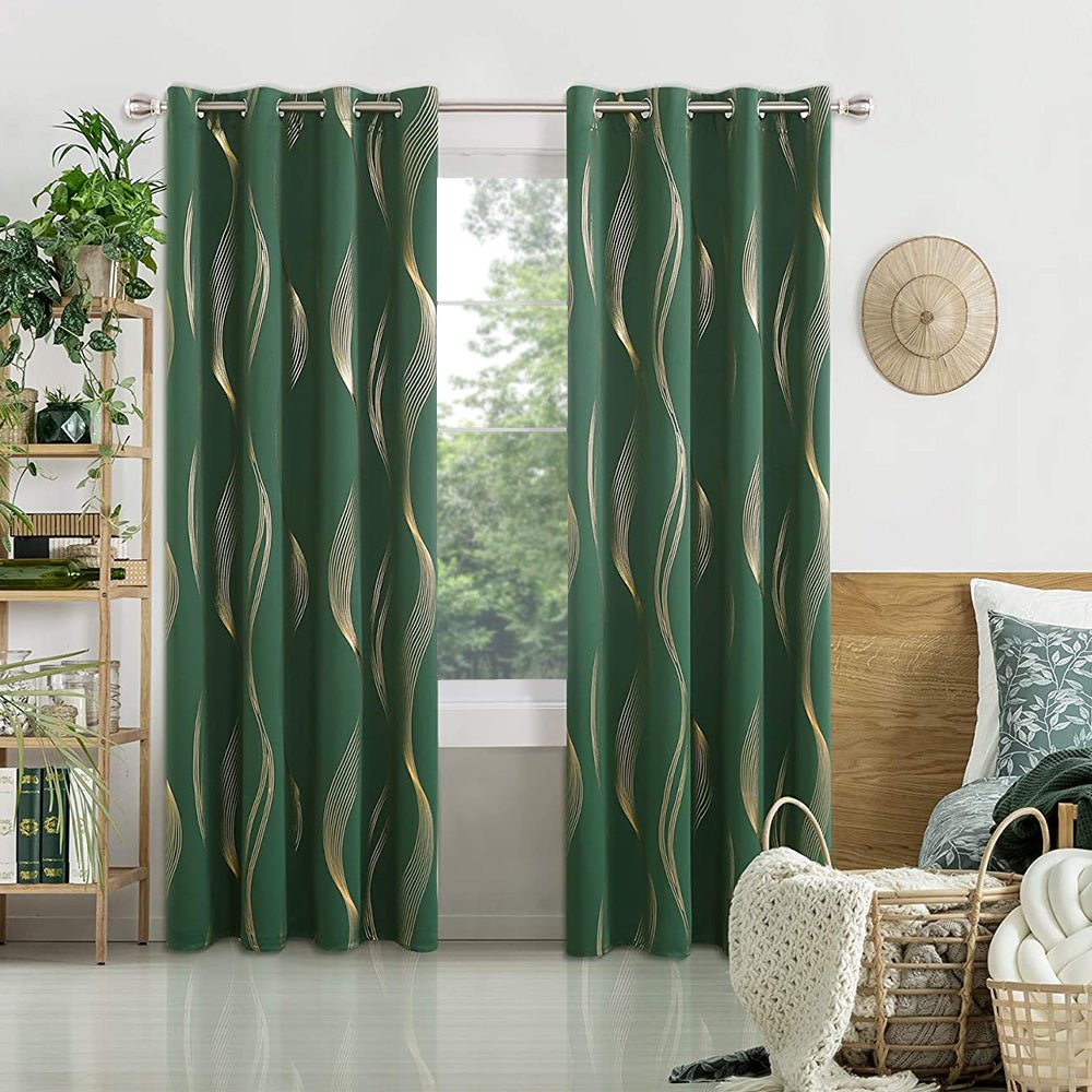 Gold Wave Stripe Pattern Thermal Insulated Blackout Curtains - Grommet - 2 Panels - Deconovo US
