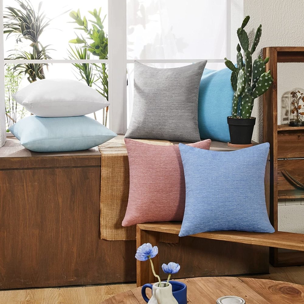 Linen Couch Cushion Covers - Machine Washable Fashionable Faux-Linen Sofa Throw Pillow Cases | Deconovo Set of 4 - Deconovo US