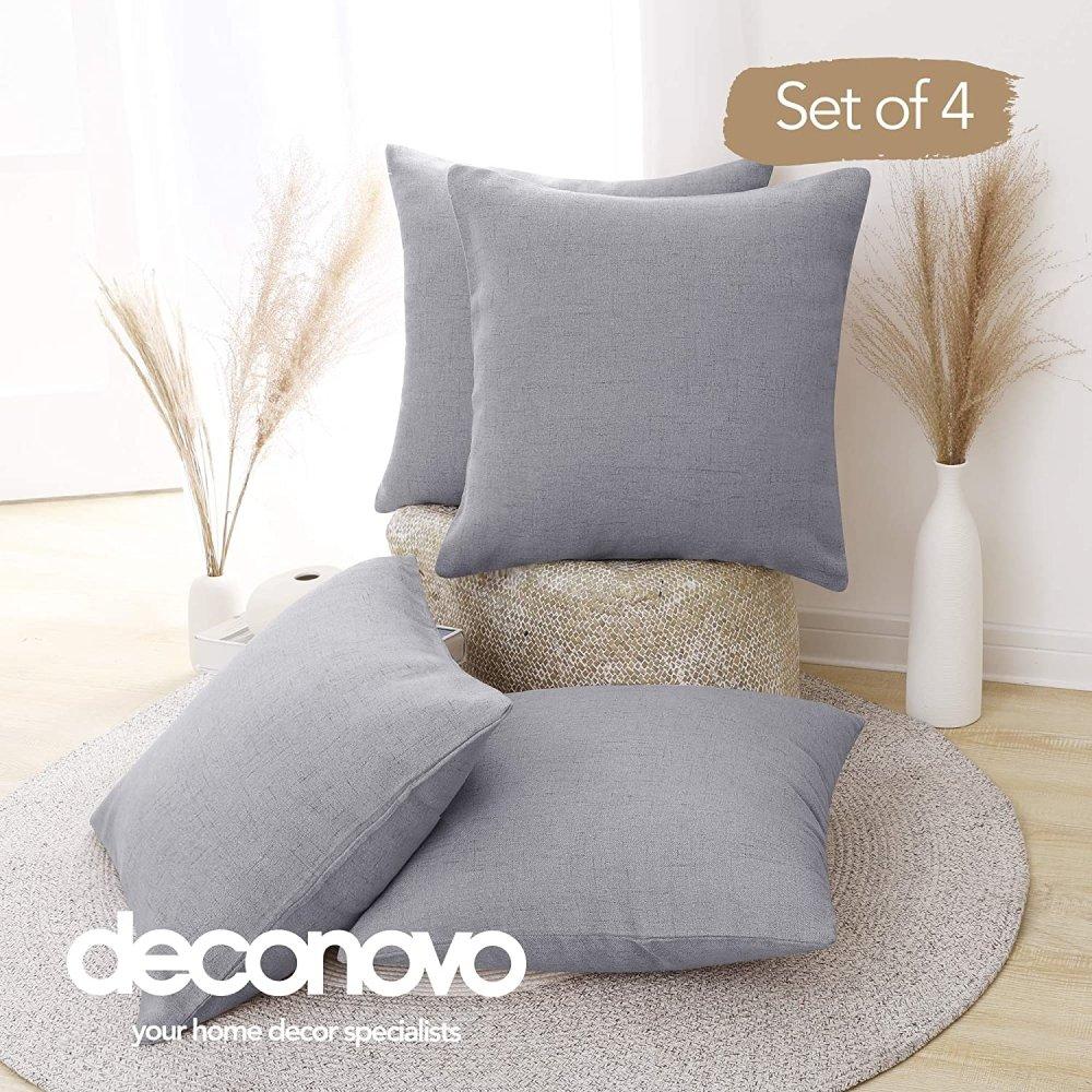 Linen Cushion Covers - Invisible Zipper Throw Pillow Cases - Fashionable Faux Linen Fabric | Deconovo Set of 4 - Deconovo US