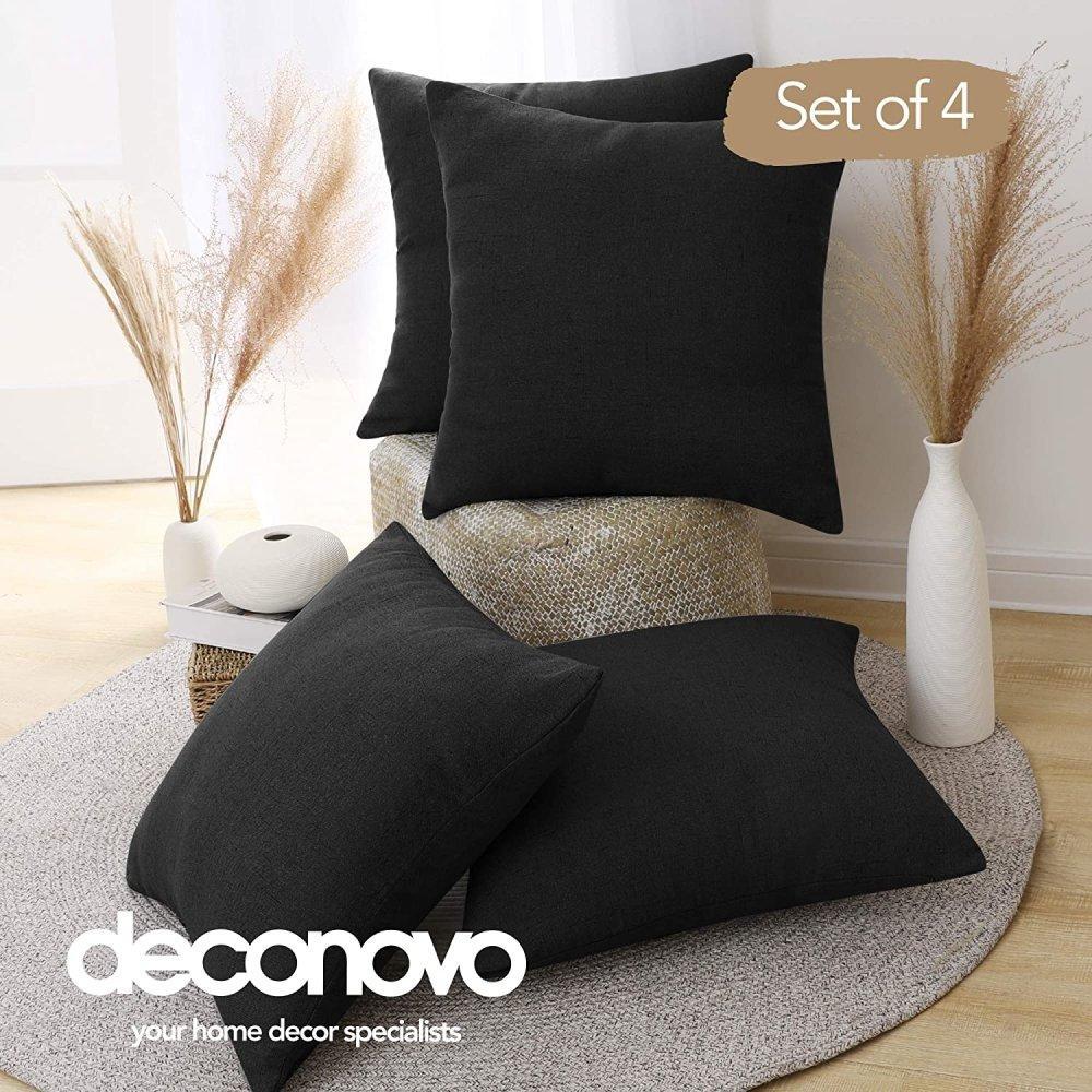 Linen Cushion Covers - Invisible Zipper Throw Pillow Cases - Fashionable Faux Linen Fabric | Deconovo Set of 4 - Deconovo US