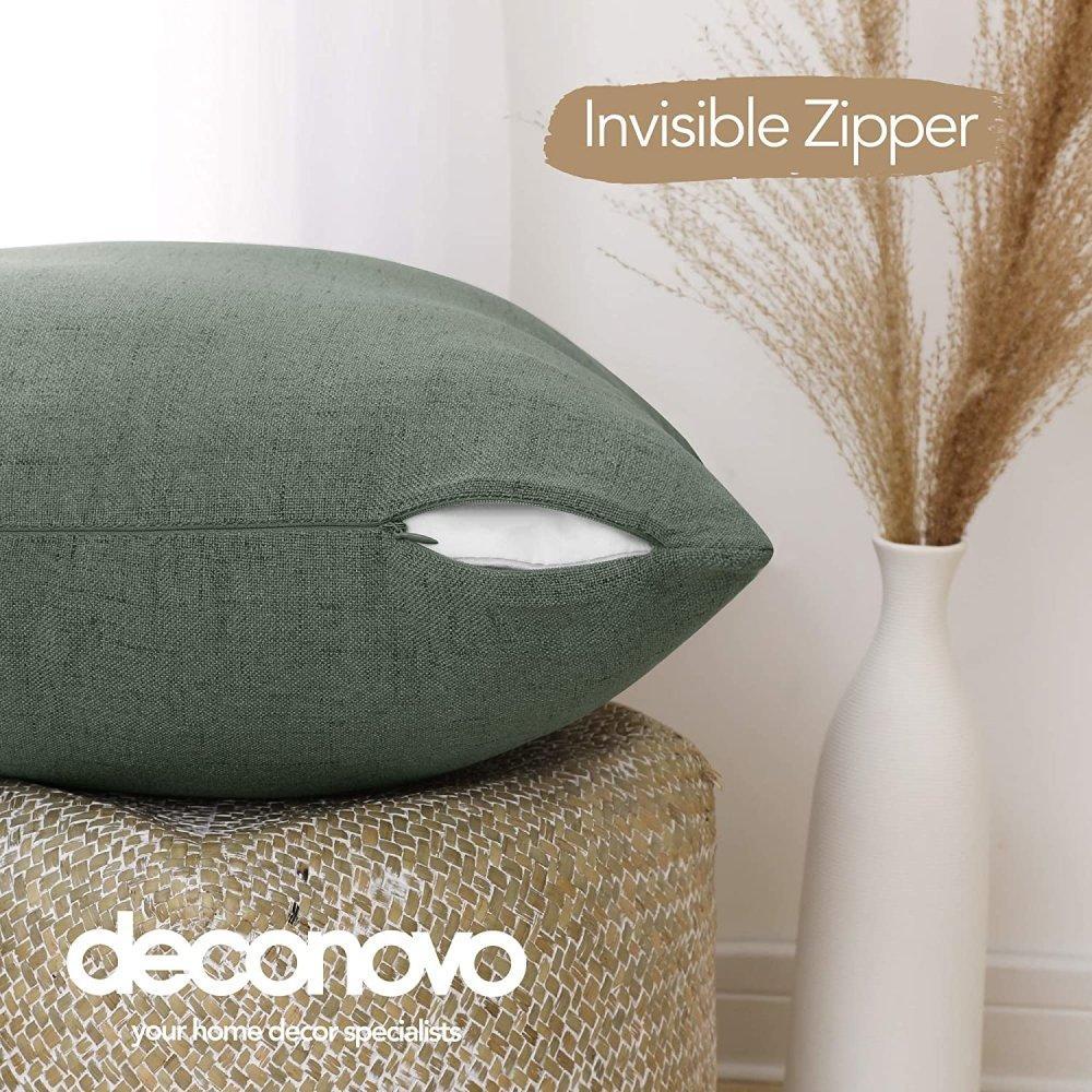 Linen Cushion Covers - Invisible Zipper Throw Pillow Cases - Fashionable Faux Linen Fabric | Deconovo Set of 4 - Deconovo US