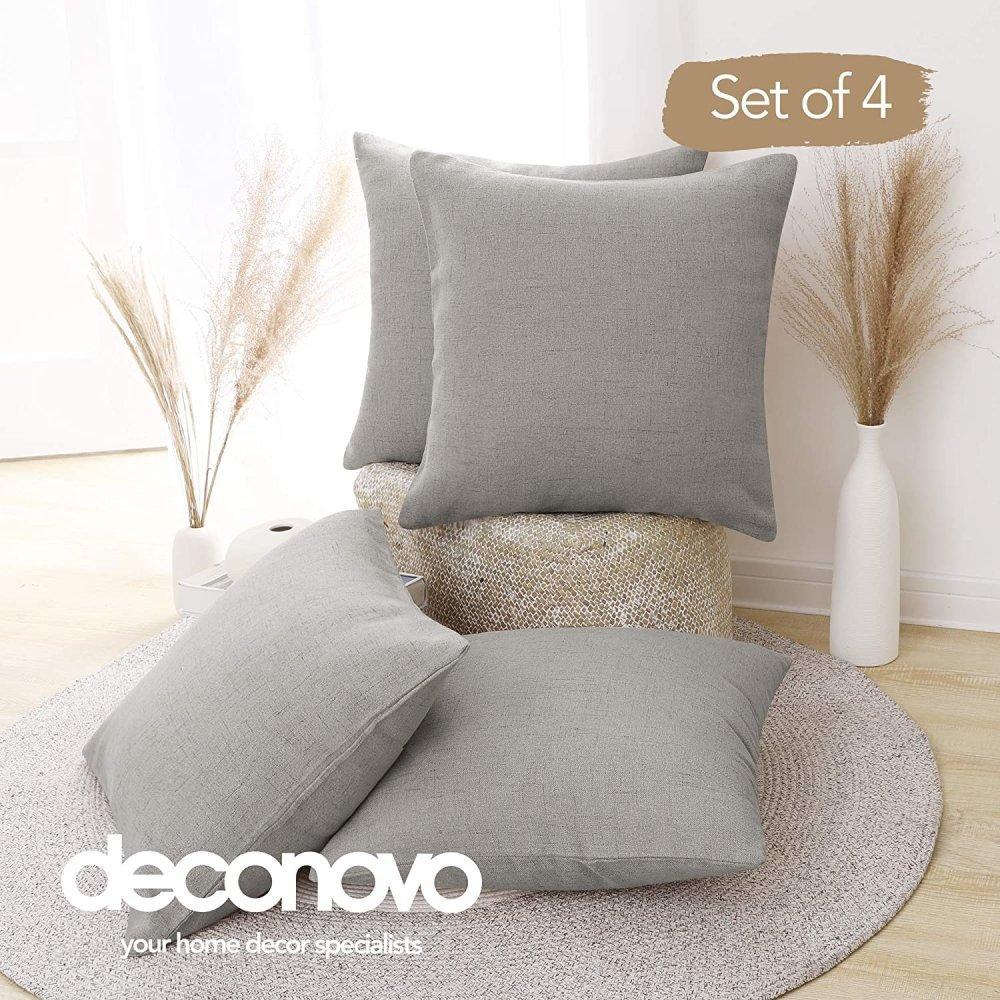 Linen Cushion Covers - Invisible Zipper Throw Pillow Cases - Fashionable Faux Linen Fabric | Deconovo Set of 4 - Deconovo US