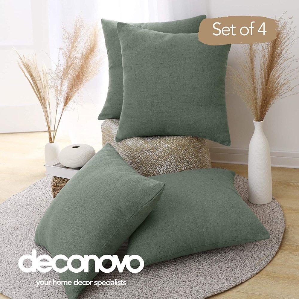 Linen Cushion Covers - Invisible Zipper Throw Pillow Cases - Fashionable Faux Linen Fabric | Deconovo Set of 4 - Deconovo US