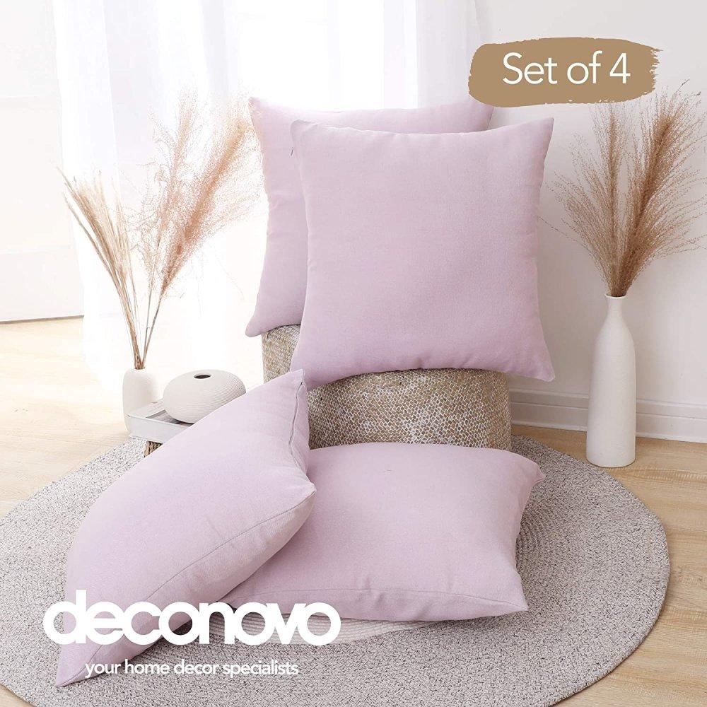 Linen Cushion Covers - Invisible Zipper Throw Pillow Cases - Fashionable Faux Linen Fabric | Deconovo Set of 4 - Deconovo US