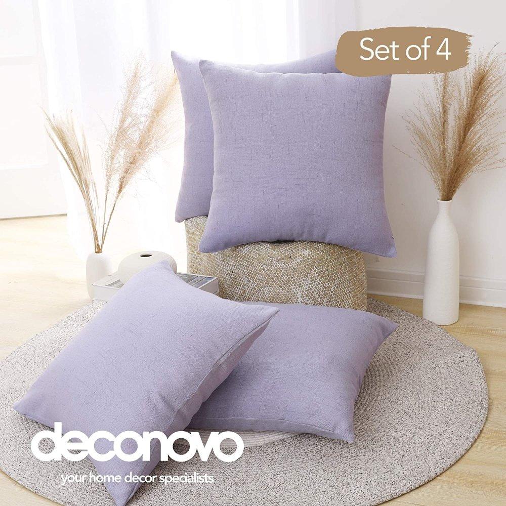 Linen Cushion Covers - Invisible Zipper Throw Pillow Cases - Fashionable Faux Linen Fabric | Deconovo Set of 4 - Deconovo US