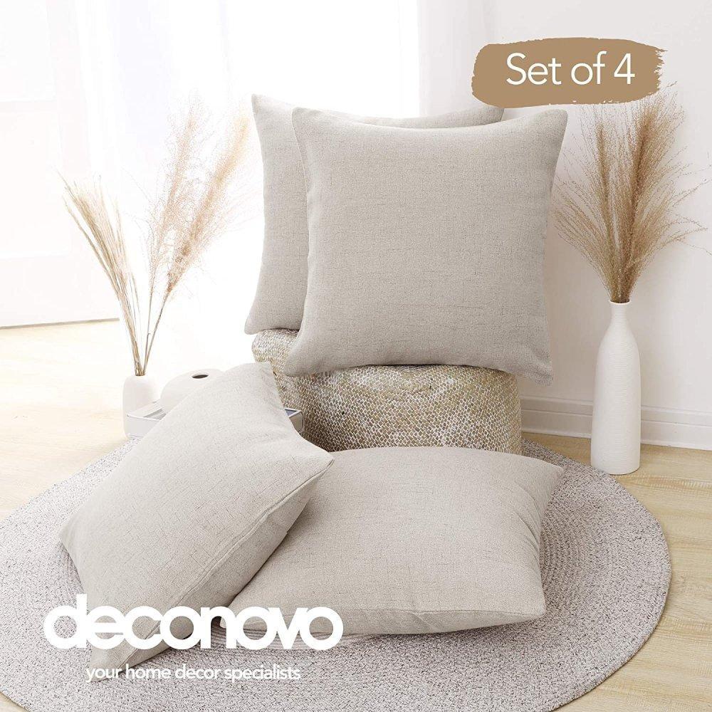 Linen Cushion Covers - Invisible Zipper Throw Pillow Cases - Fashionable Faux Linen Fabric | Deconovo Set of 4 - Deconovo US