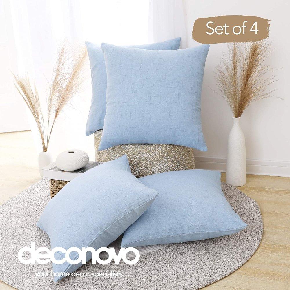 Linen Cushion Covers - Invisible Zipper Throw Pillow Cases - Fashionable Faux Linen Fabric | Deconovo Set of 4 - Deconovo US