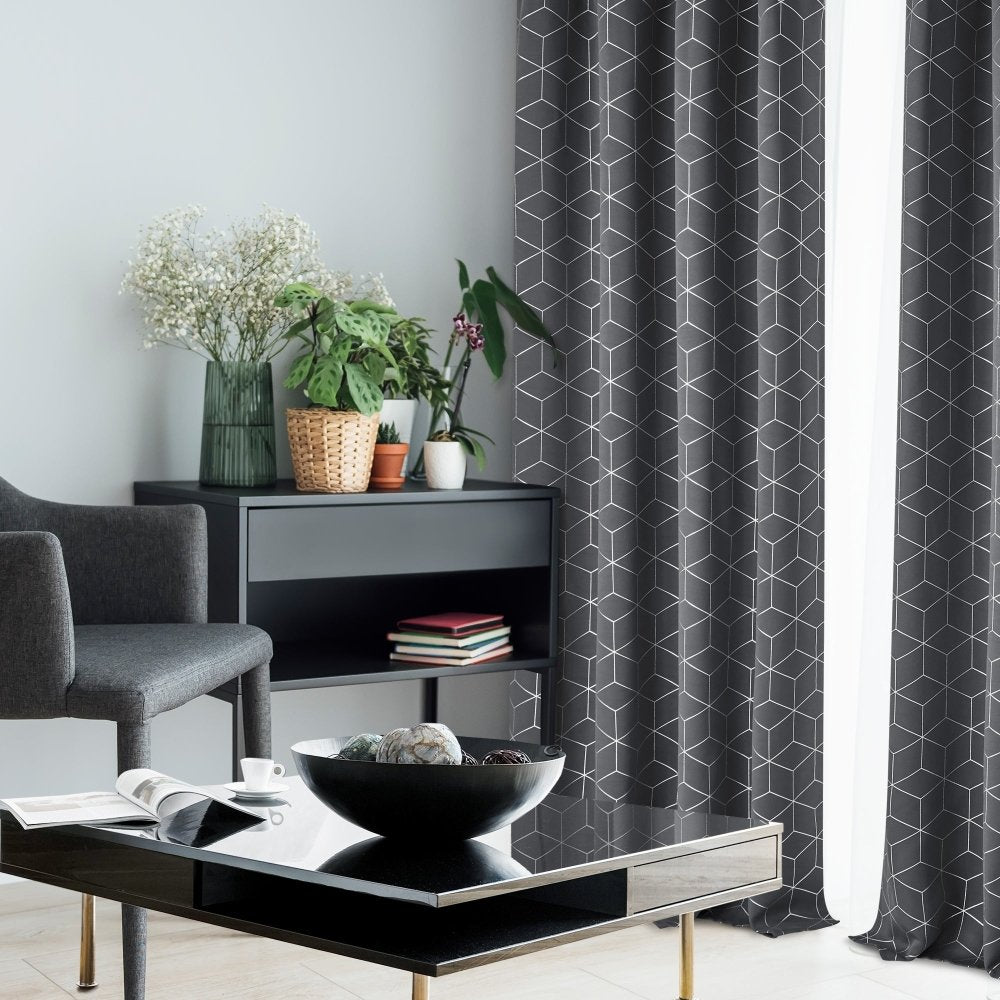 Deconovo Blackout Curtains for Bedroom, Silver Dots Printed Pattern (52W x  95L inch, Black, 2 Panels) 