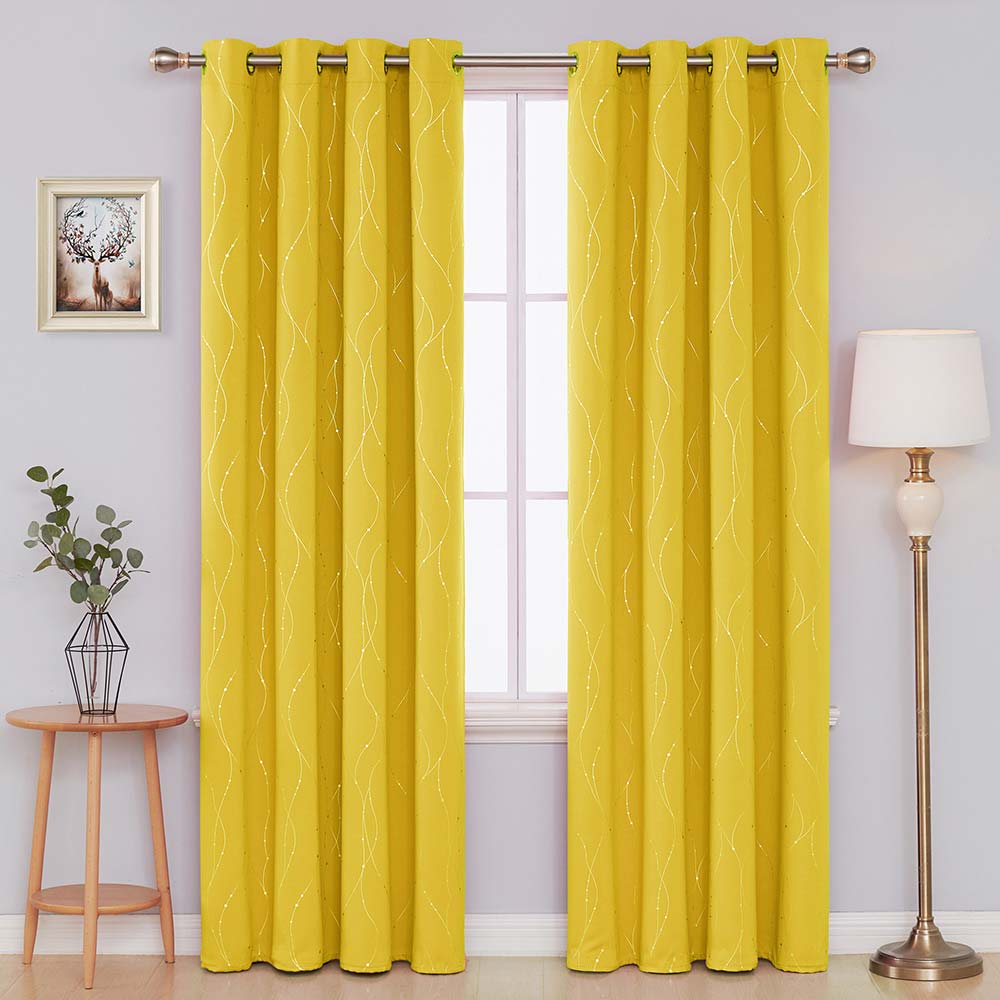 Silver Wave Line and Dots Pattern Blackout Curtains - Grommet - 2 Panels - Deconovo US