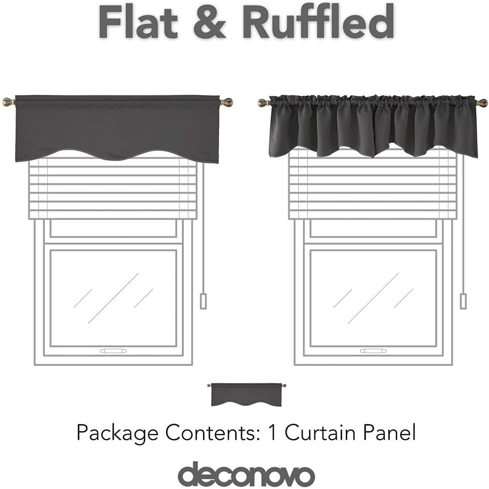 Solid Color Blackout Scalloped Valances Curtain-Rod Pocket-1 Panel - Deconovo US