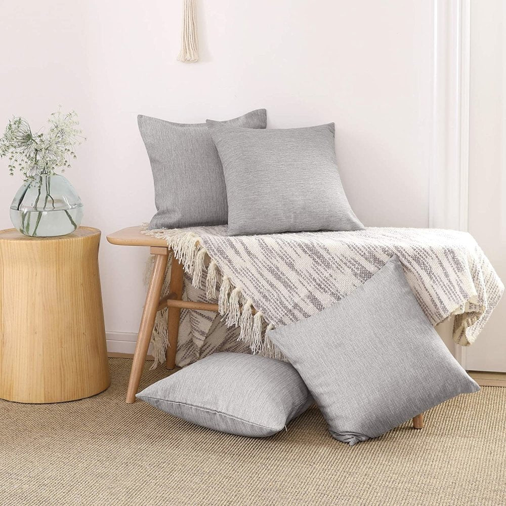 Solid Color Faux Linen Cushion Covers-Set of 4 - Deconovo US