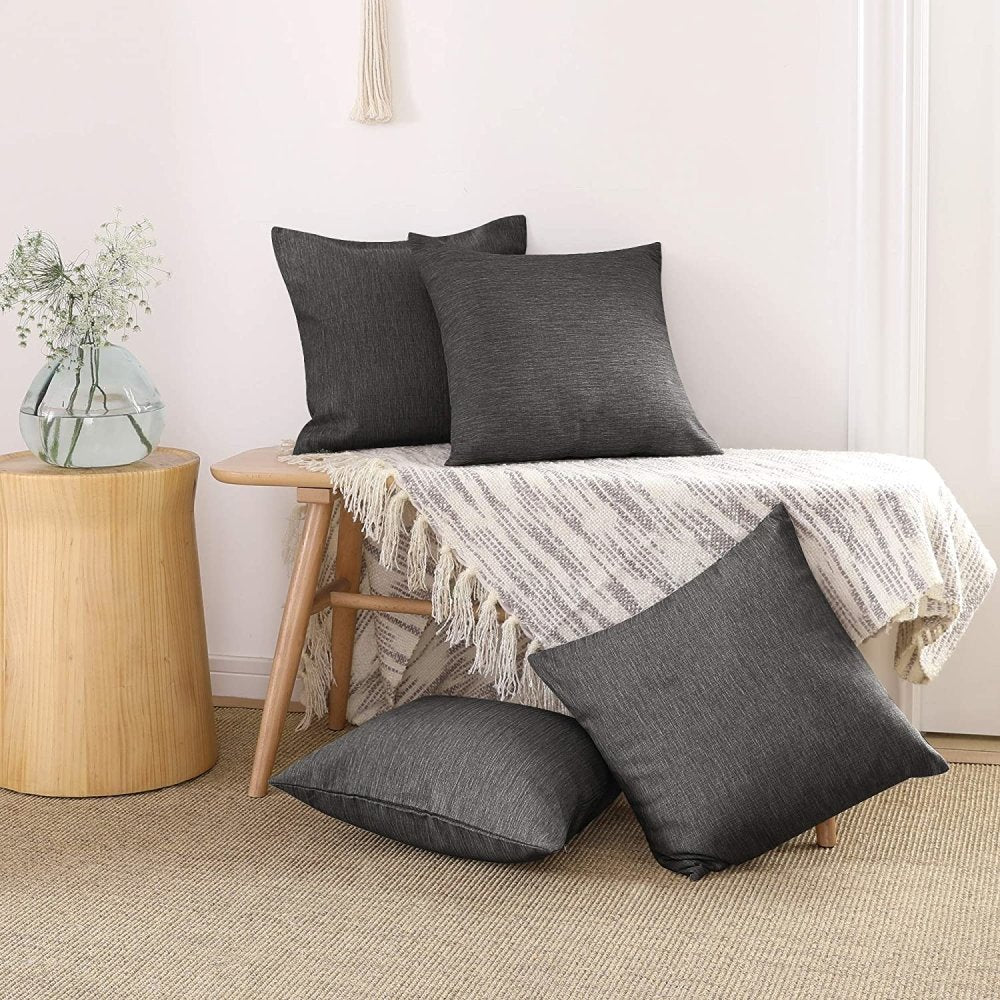 Solid Color Faux Linen Cushion Covers-Set of 4 - Deconovo US