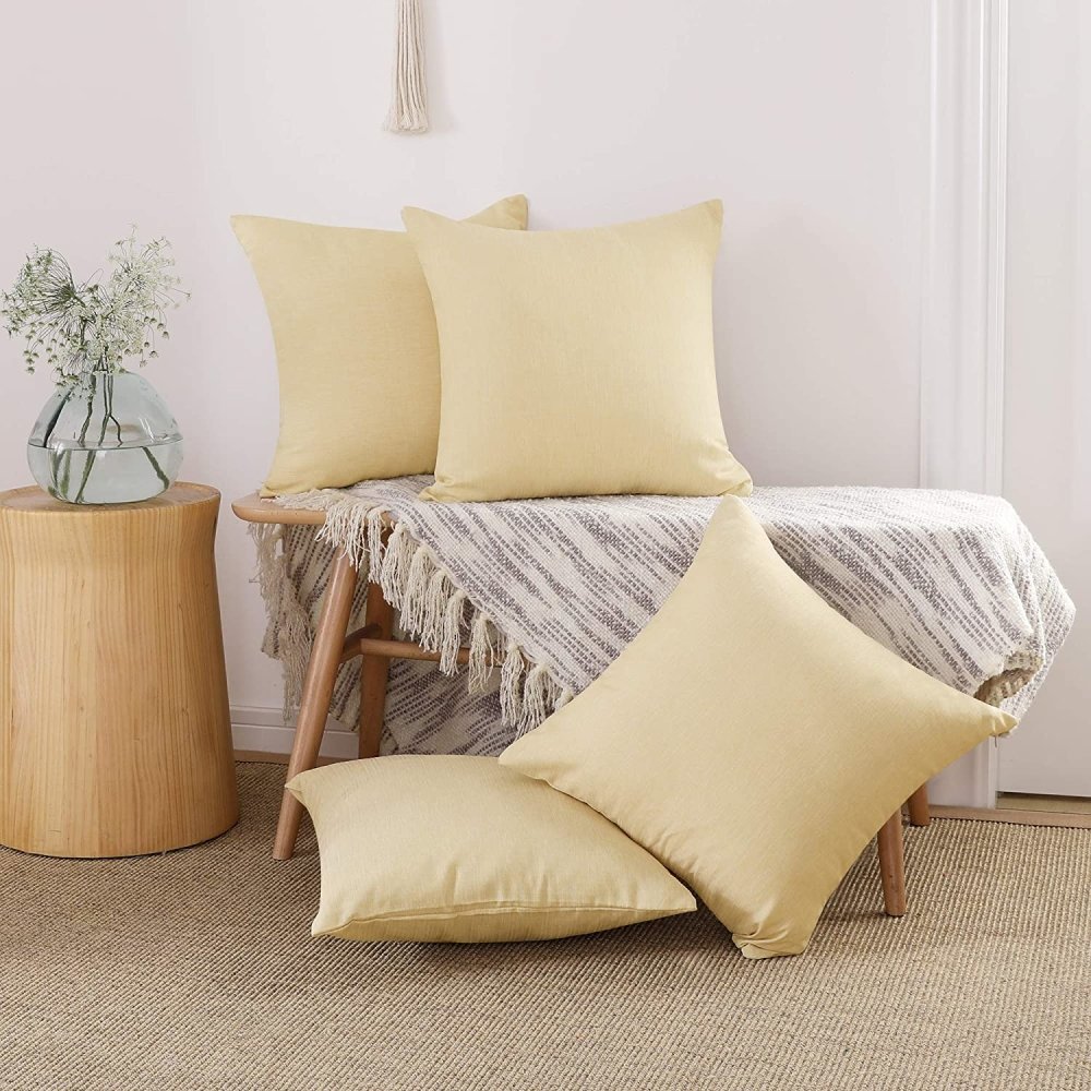 Solid Color Faux Linen Cushion Covers-Set of 4 - Deconovo US