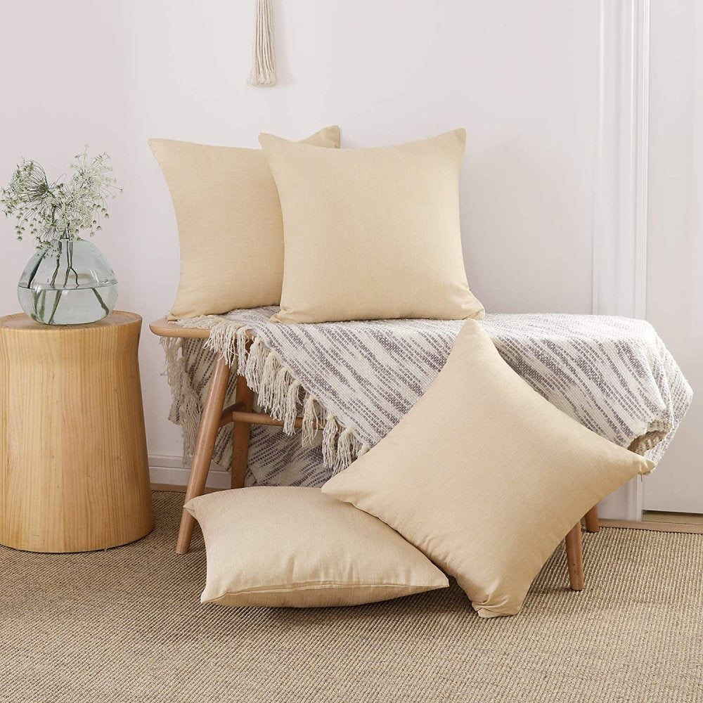 Solid Color Faux Linen Cushion Covers-Set of 4 - Deconovo US