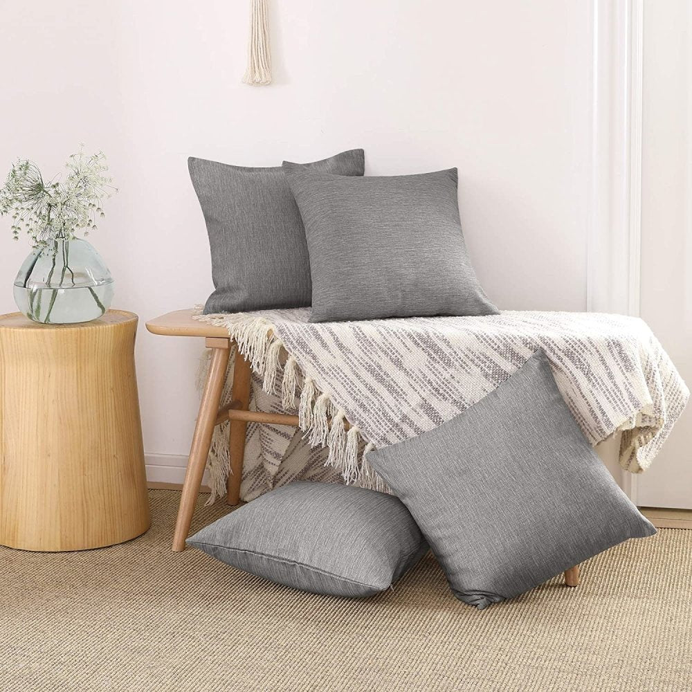 Solid Color Faux Linen Cushion Covers-Set of 4 - Deconovo US