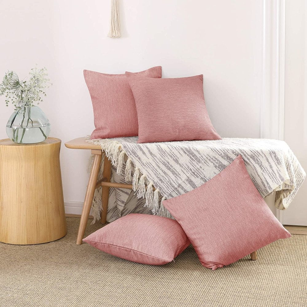 Solid Color Faux Linen Cushion Covers-Set of 4 - Deconovo US