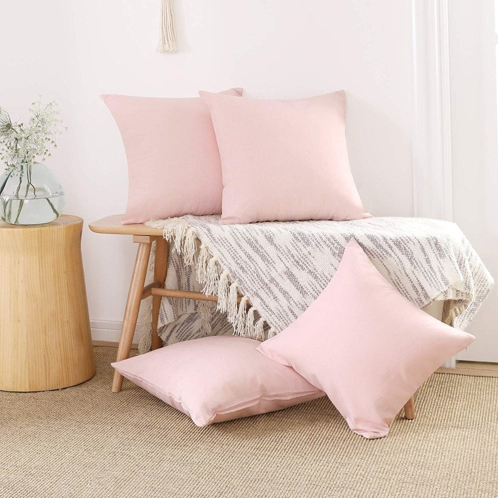 Solid Color Faux Linen Cushion Covers-Set of 4 - Deconovo US