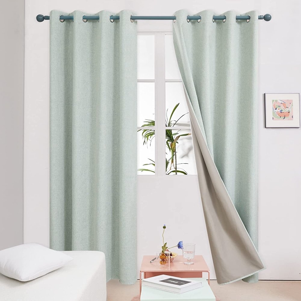 Solid Color Faux Linen Thermal Insulated Total Blackout Curtains - Grommet - 2 Panels - Deconovo US