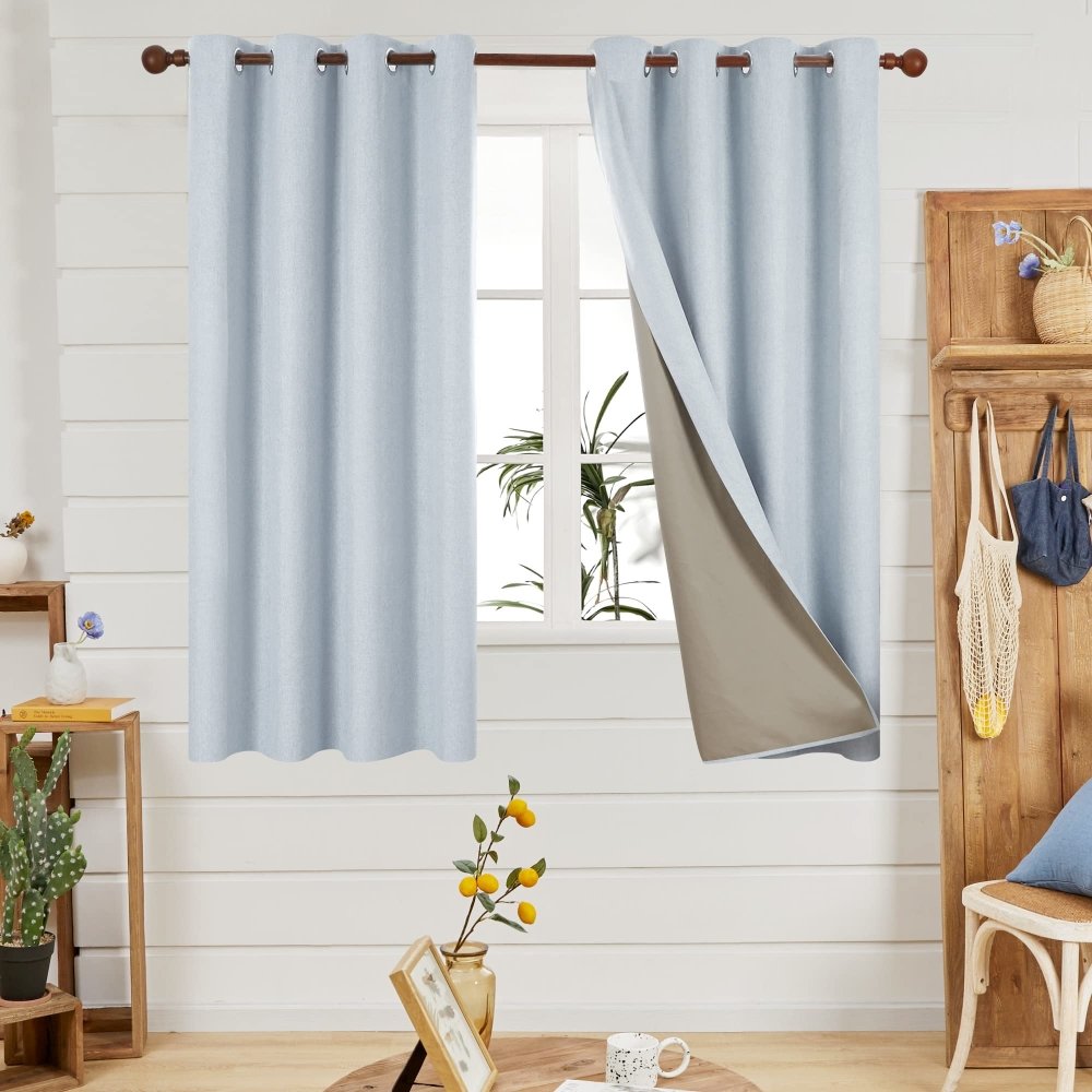 Solid Color Faux Linen Thermal Insulated Total Blackout Curtains - Grommet - 2 Panels - Deconovo US