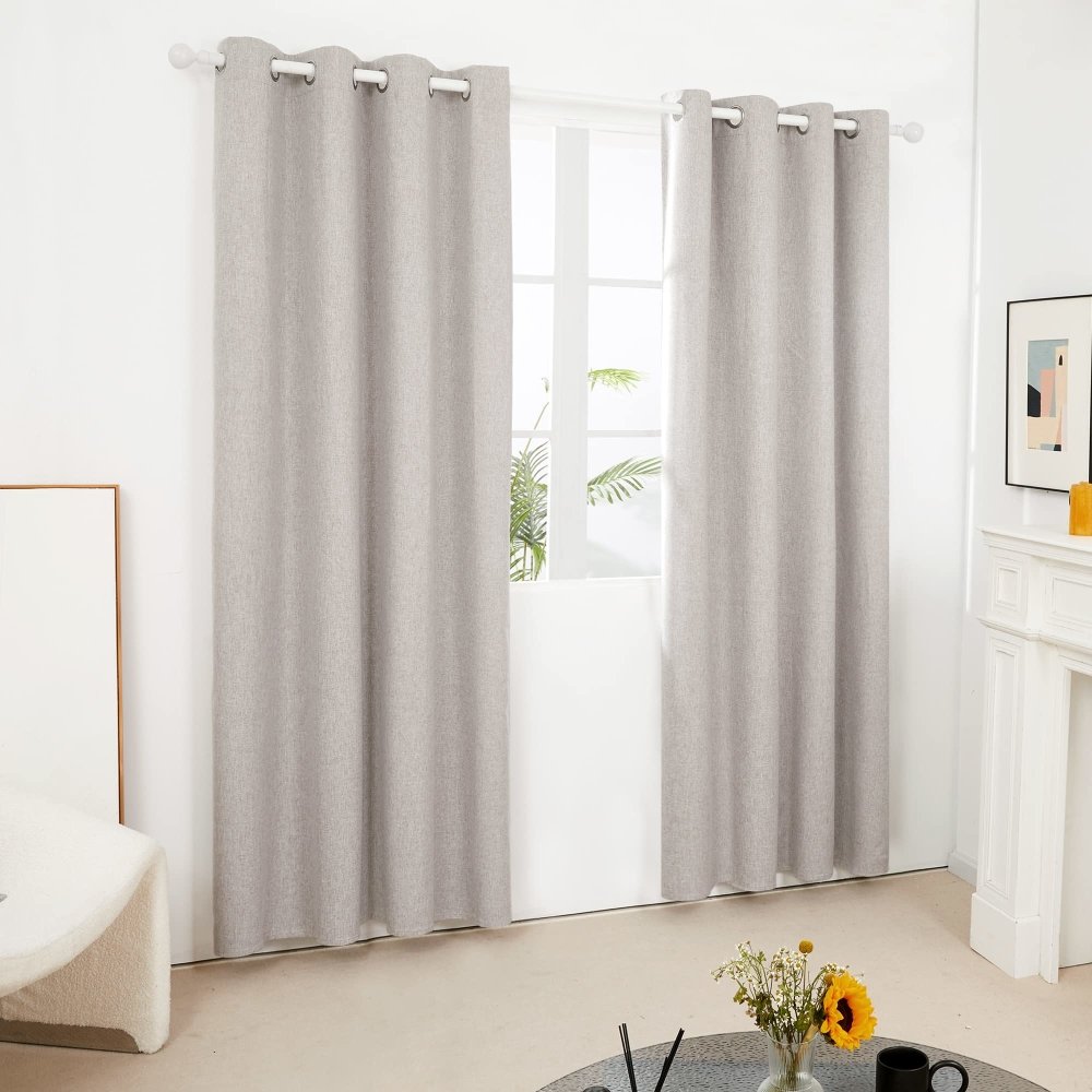 Solid Color Faux Linen Thermal Insulated Total Blackout Curtains - Grommet - 2 Panels - Deconovo US