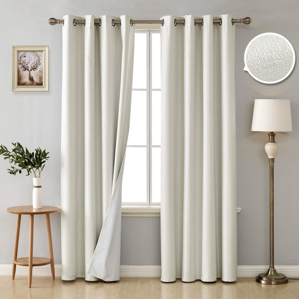 Solid Color Thermal Insulated Blackout Curtains with 3 Pass Coating-Faux Linen-Grommet-2 Panels - Deconovo US