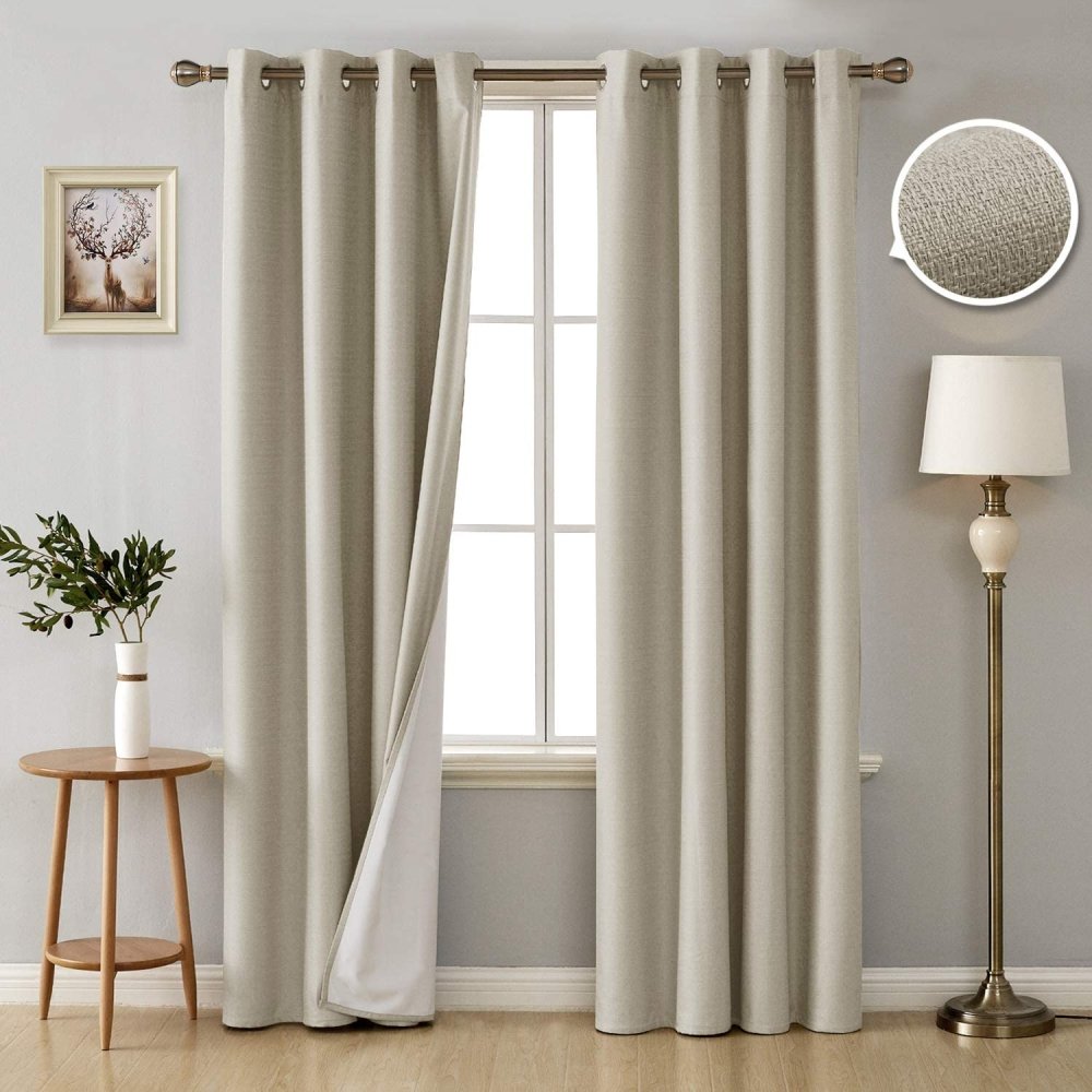 Solid Color Thermal Insulated Blackout Curtains with 3 Pass Coating-Faux Linen-Grommet-2 Panels - Deconovo US