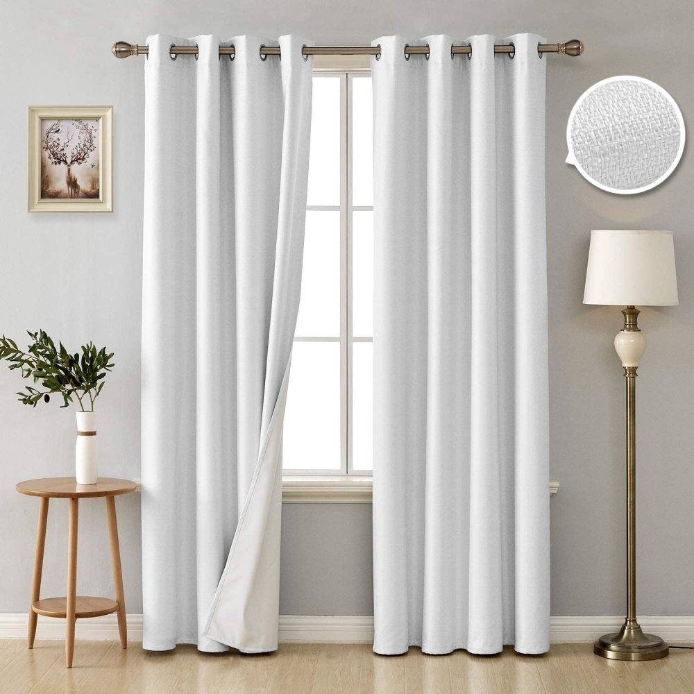 Solid Color Thermal Insulated Blackout Curtains with 3 Pass Coating-Faux Linen-Grommet-2 Panels - Deconovo US