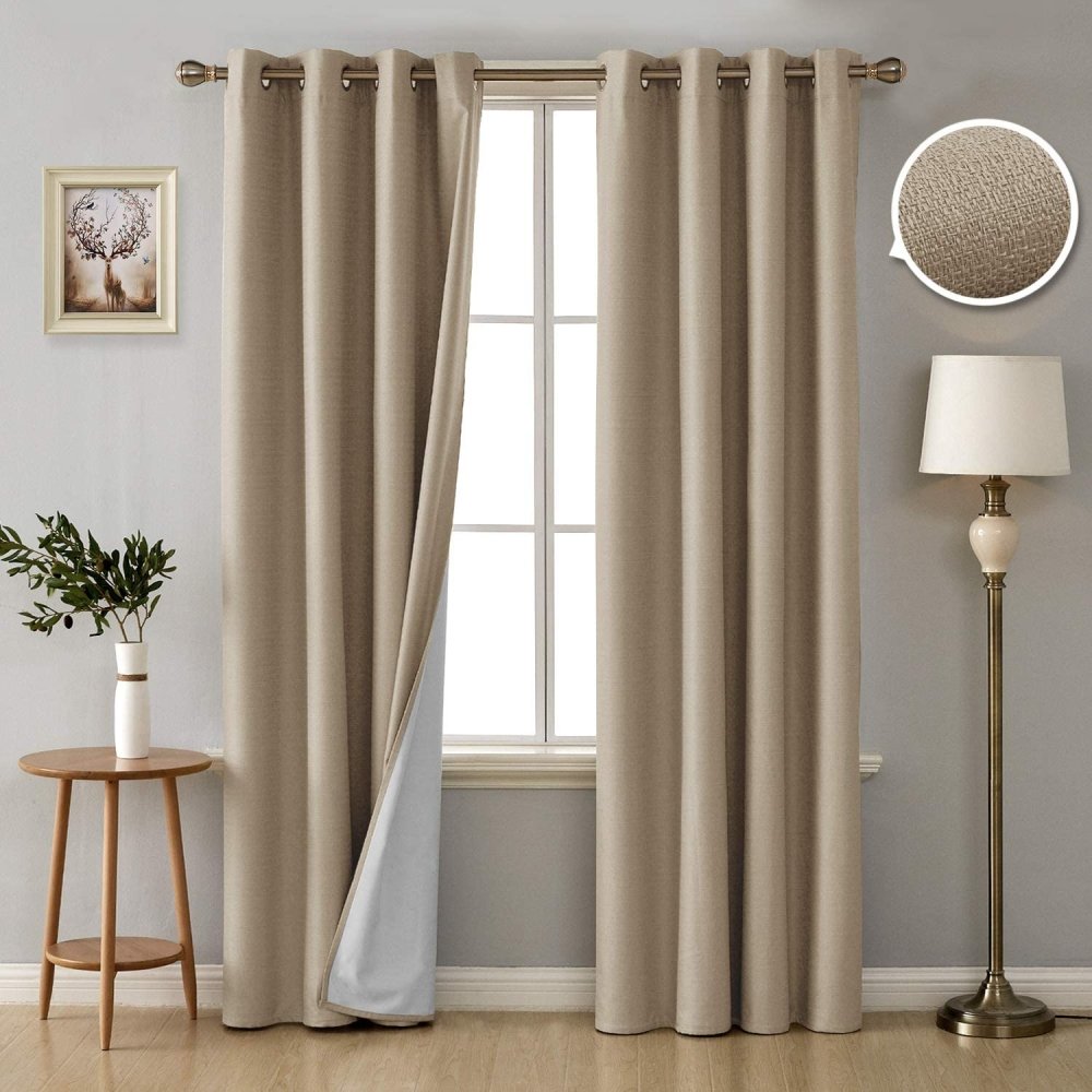 Solid Color Thermal Insulated Blackout Curtains with 3 Pass Coating-Faux Linen-Grommet-2 Panels - Deconovo US