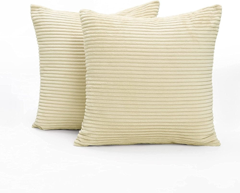 Solid Color Throw Pillow Cover with Stripe-Set of 2 - Deconovo US