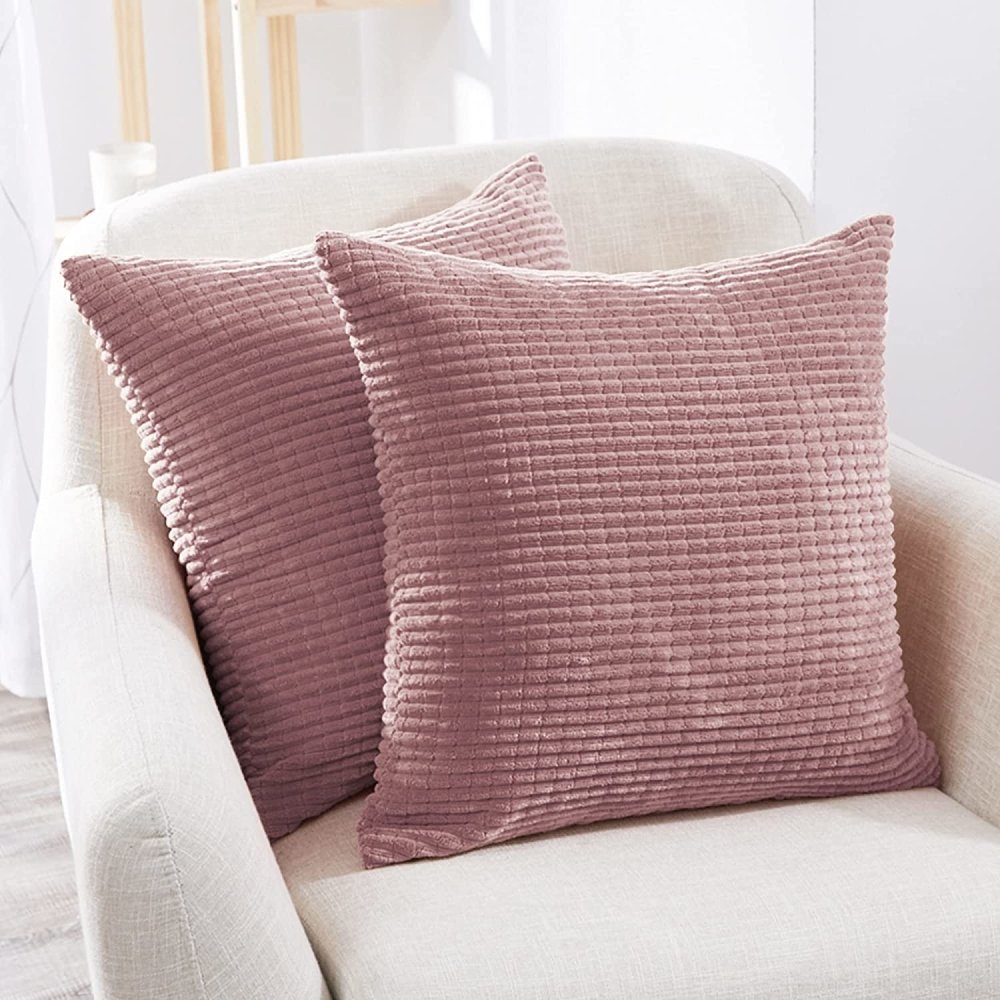 Solid Color Throw Pillow Cover with Stripe-Set of 2 - Deconovo US