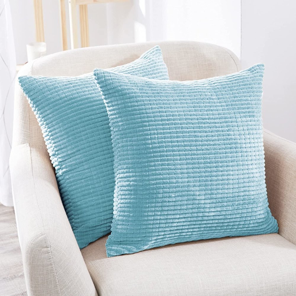 Solid Color Throw Pillow Cover with Stripe-Set of 2 - Deconovo US