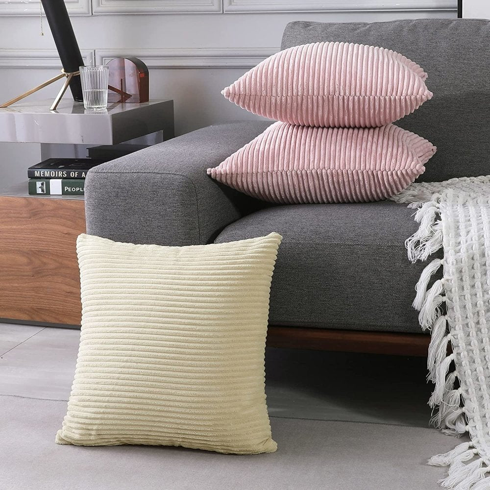 Solid Color Throw Pillow Cover with Stripe-Set of 2 - Deconovo US