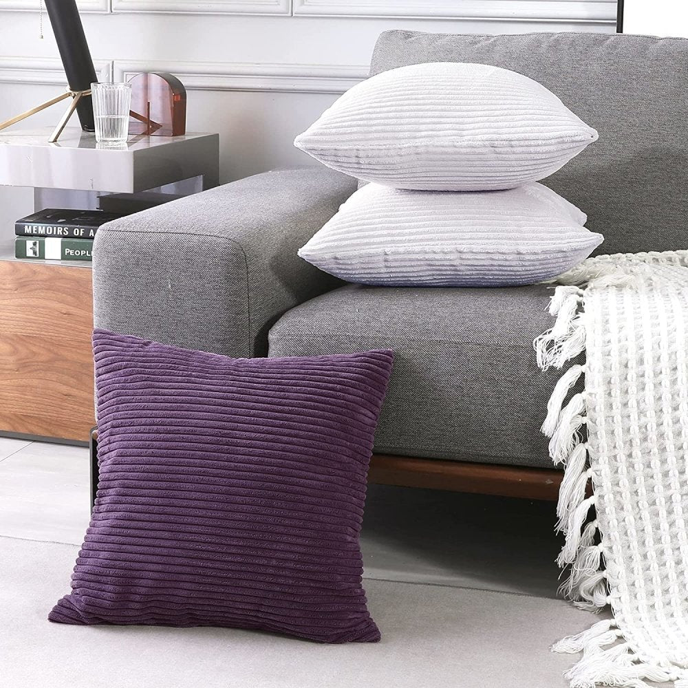 Solid Color Throw Pillow Cover with Stripe-Set of 2 - Deconovo US