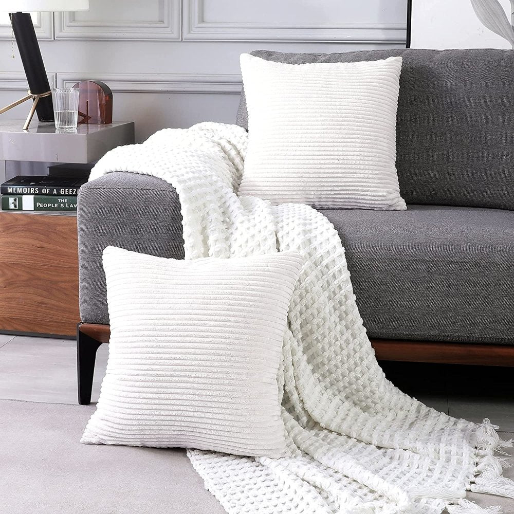 Solid Color Throw Pillow Cover with Stripe-Set of 2 - Deconovo US