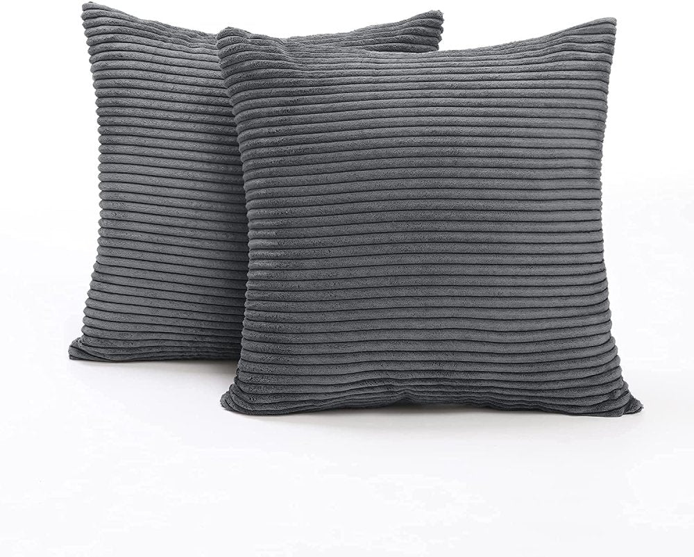 Solid Color Throw Pillow Cover with Stripe-Set of 2 - Deconovo US