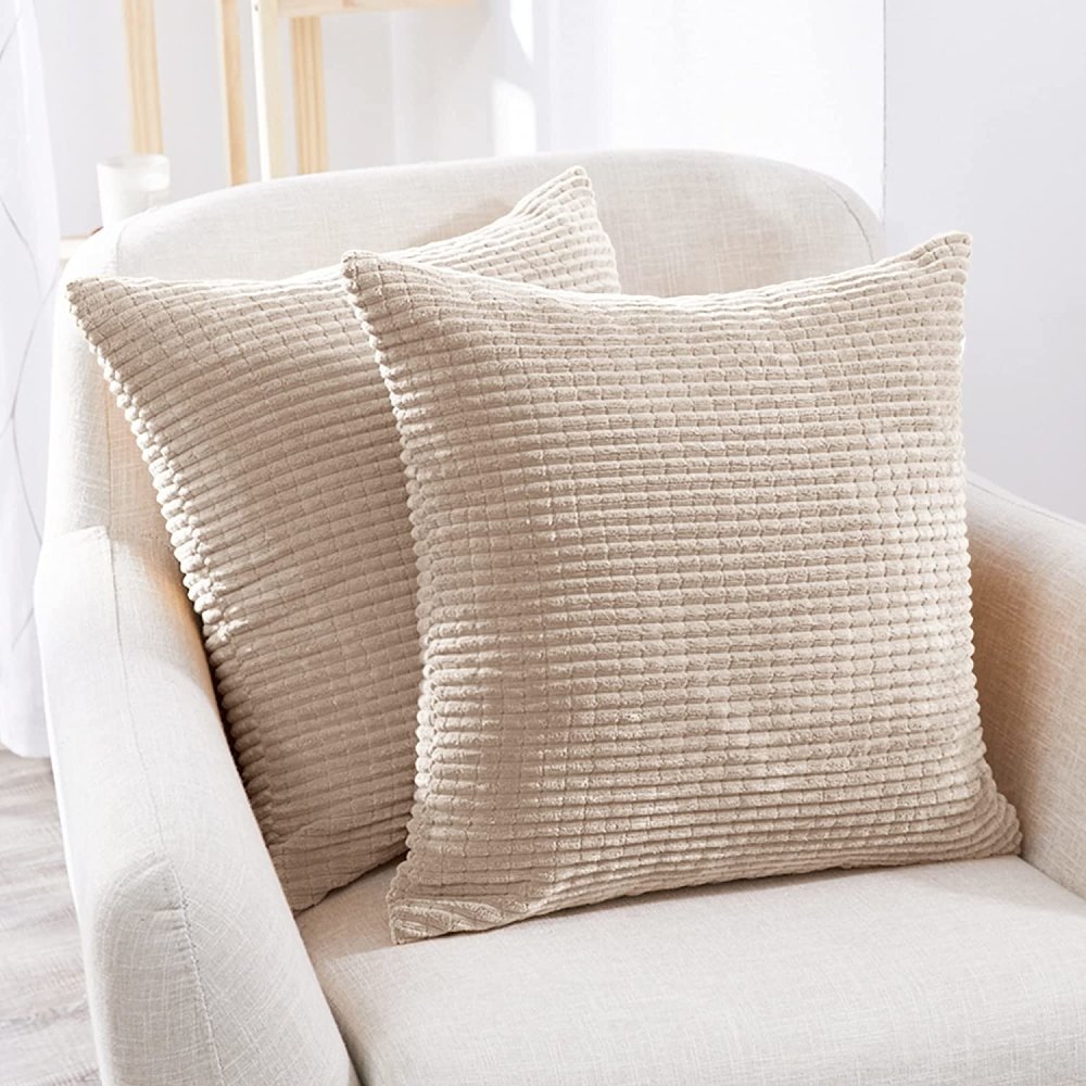 Solid Color Throw Pillow Cover with Stripe-Set of 2 - Deconovo US