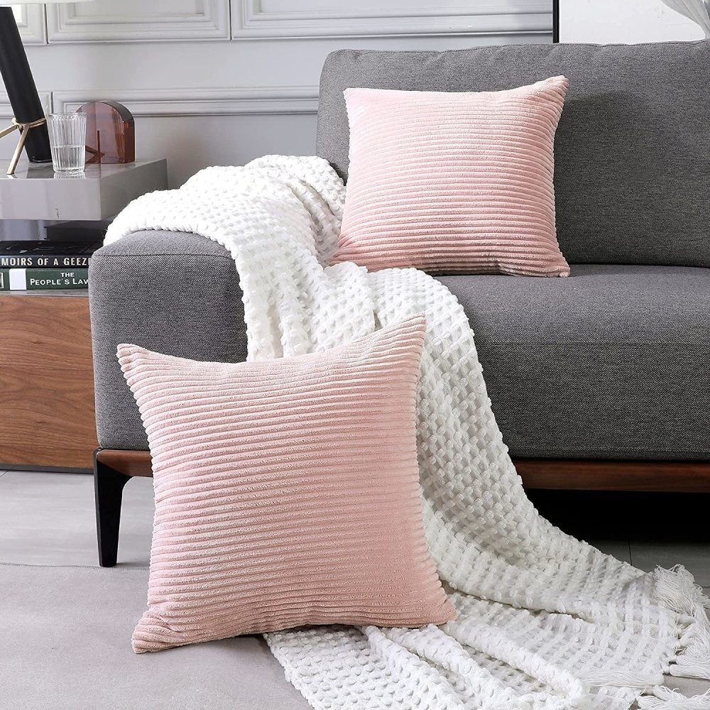 Solid Color Throw Pillow Cover with Stripe-Set of 2 - Deconovo US