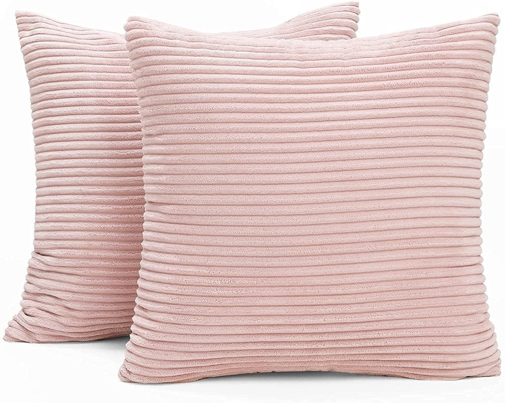 Solid Color Throw Pillow Cover with Stripe-Set of 2 - Deconovo US