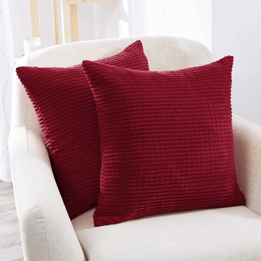 Solid Color Throw Pillow Cover with Stripe-Set of 2 - Deconovo US