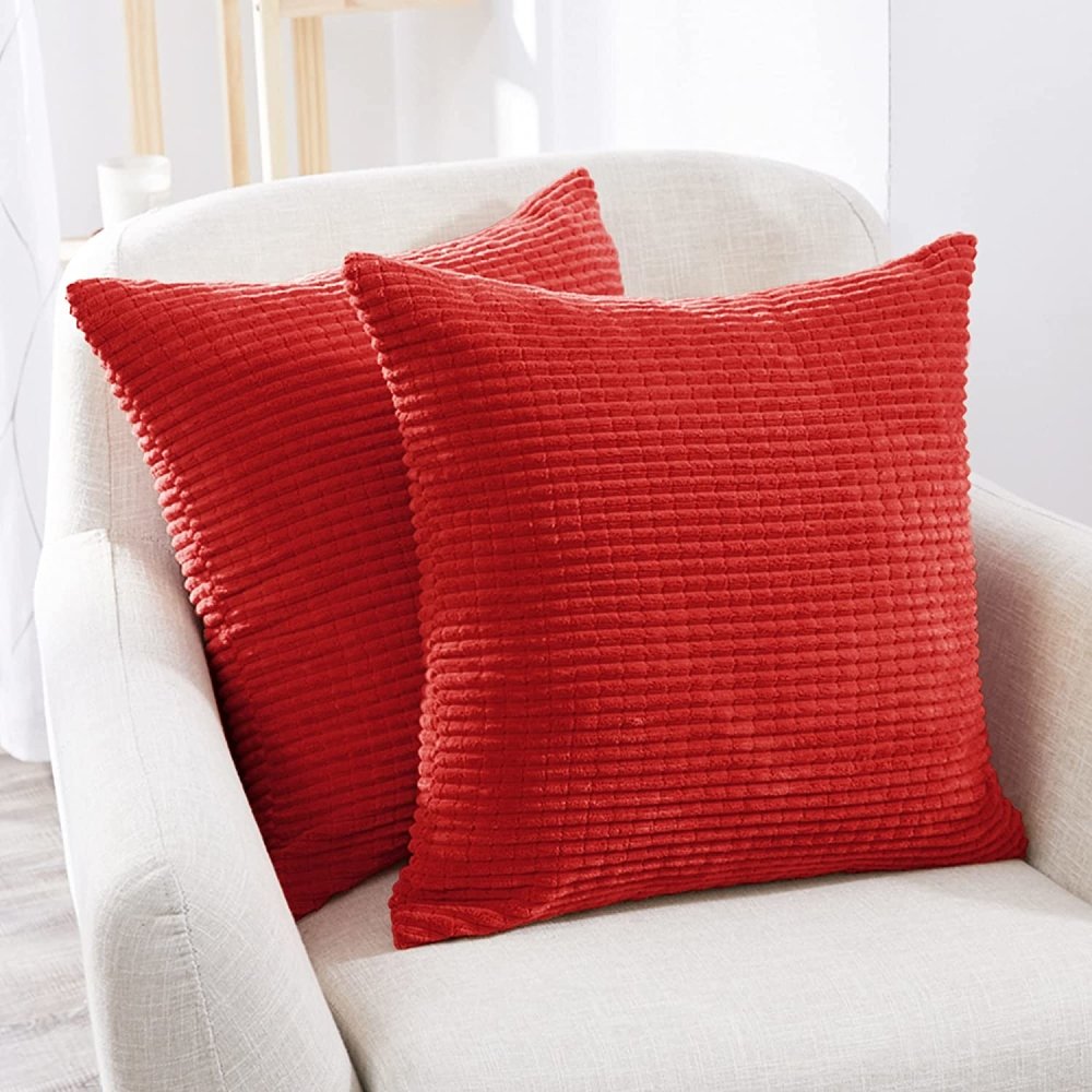 Solid Color Throw Pillow Cover with Stripe-Set of 2 - Deconovo US