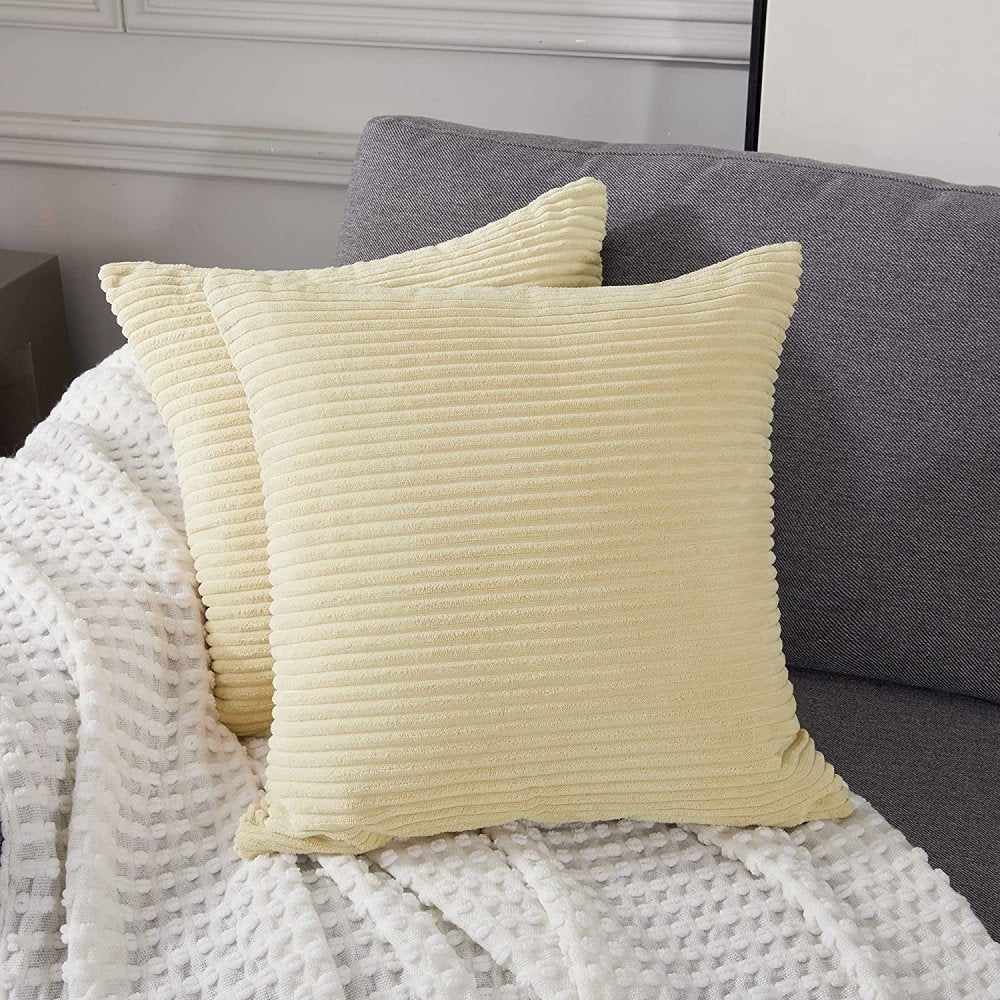 Solid Color Throw Pillow Cover with Stripe-Set of 2 - Deconovo US