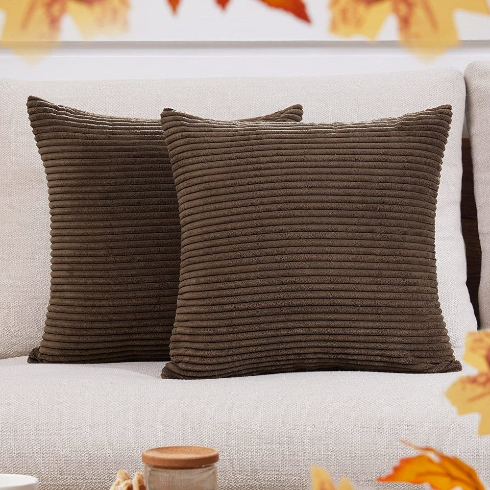 Solid Color Throw Pillow Cover with Stripe-Set of 2 - Deconovo US