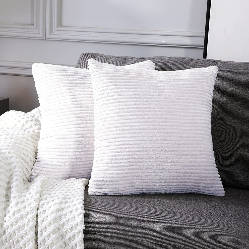 Solid Color Throw Pillow Cover with Stripe-Set of 2 - Deconovo US