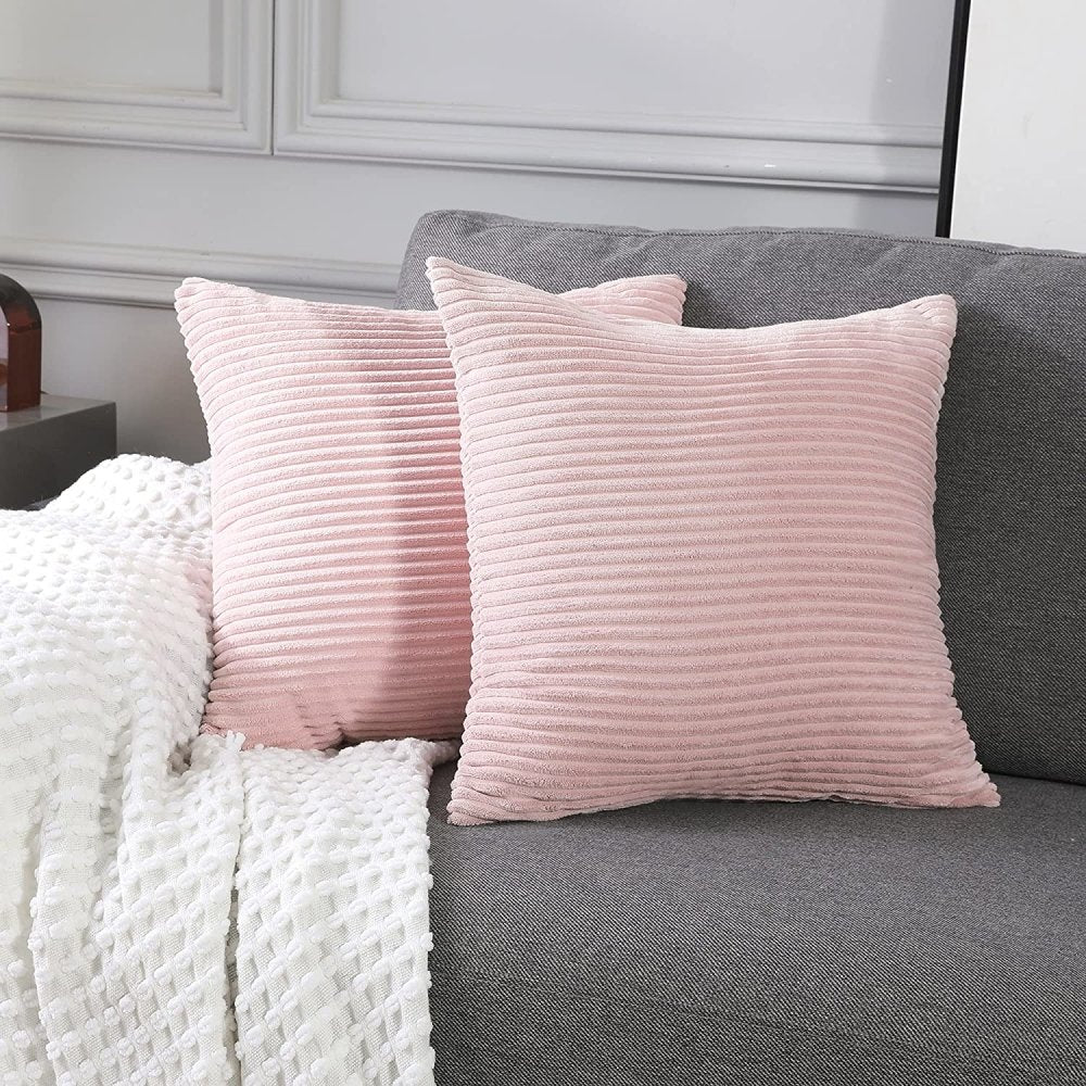 Solid Color Throw Pillow Cover with Stripe-Set of 2 - Deconovo US